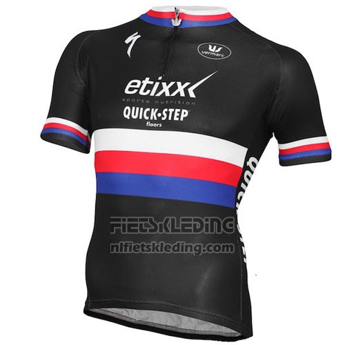 2015 Fietskleding UCI Wereldkampioen Lider Quick Step Zwart Korte Mouwen en Koersbroek